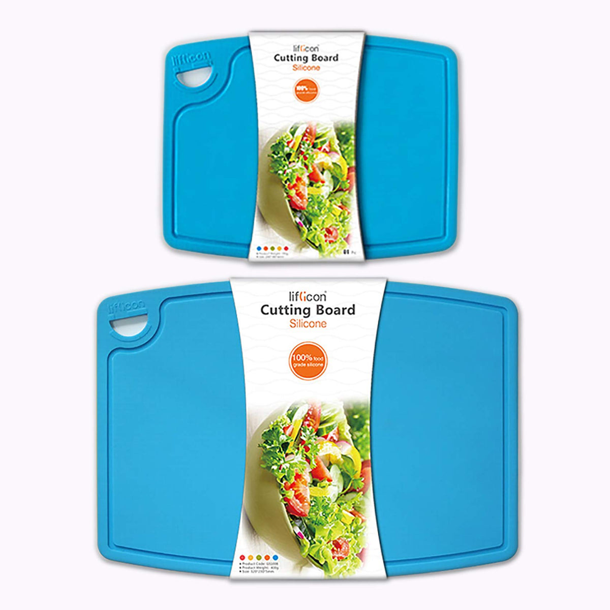 Liflicon Thick Silicone Cutting Board 12.6'' x 9.1'' Juice Grooves Easy Grip Handle Dishwasher Safe-Red
