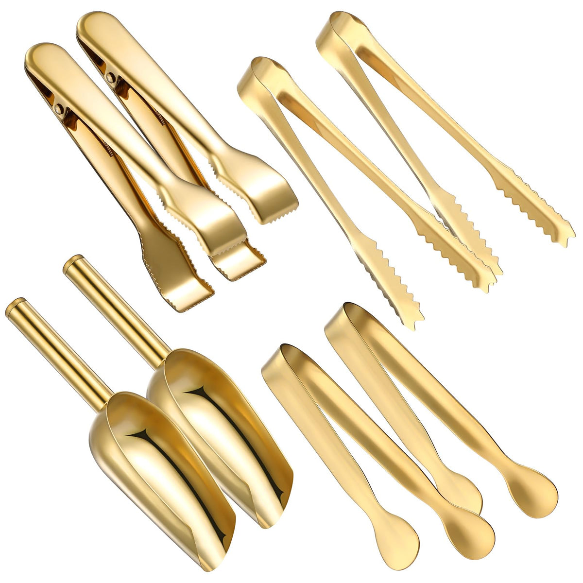 Sieral 4 Pcs Ice Tongs and Scoop for Ice Bucket Kit Silver Stainless