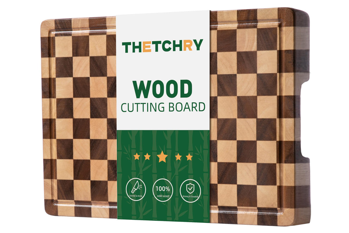 THETCHRY Cutting Boards for Kitchen, Checkered Wooden Cutting Board