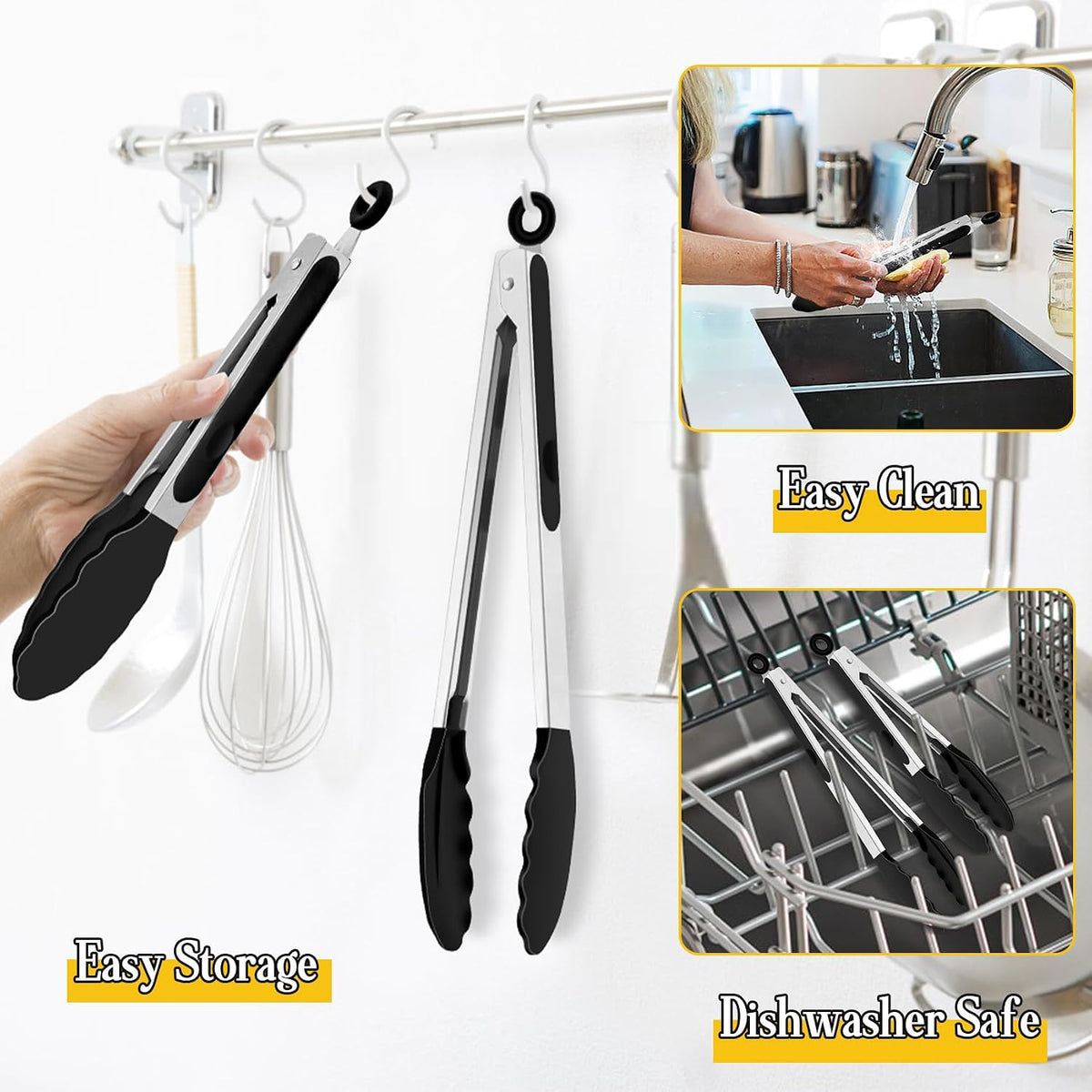 TeamFar Kitchen Tongs, 9"&12" Stainless Steel Heat Resistant Cooking Tongs