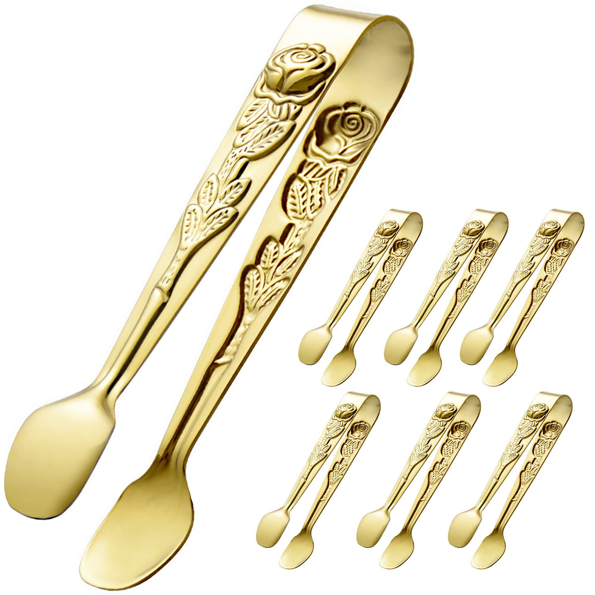HINMAY 6PCS Mini Serving Tongs 5" Small Rose Appetizer Tongs (Gold)