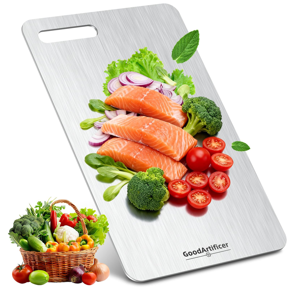 Titanium Cutting Boards Set of 3, 100% Pure Titanium Kitchen Cutting Board, Double-Sided Non-Toxic Cutting Board, Ideal for Slicing and Dicing Meats, Features Handle, Dishwasher Safe