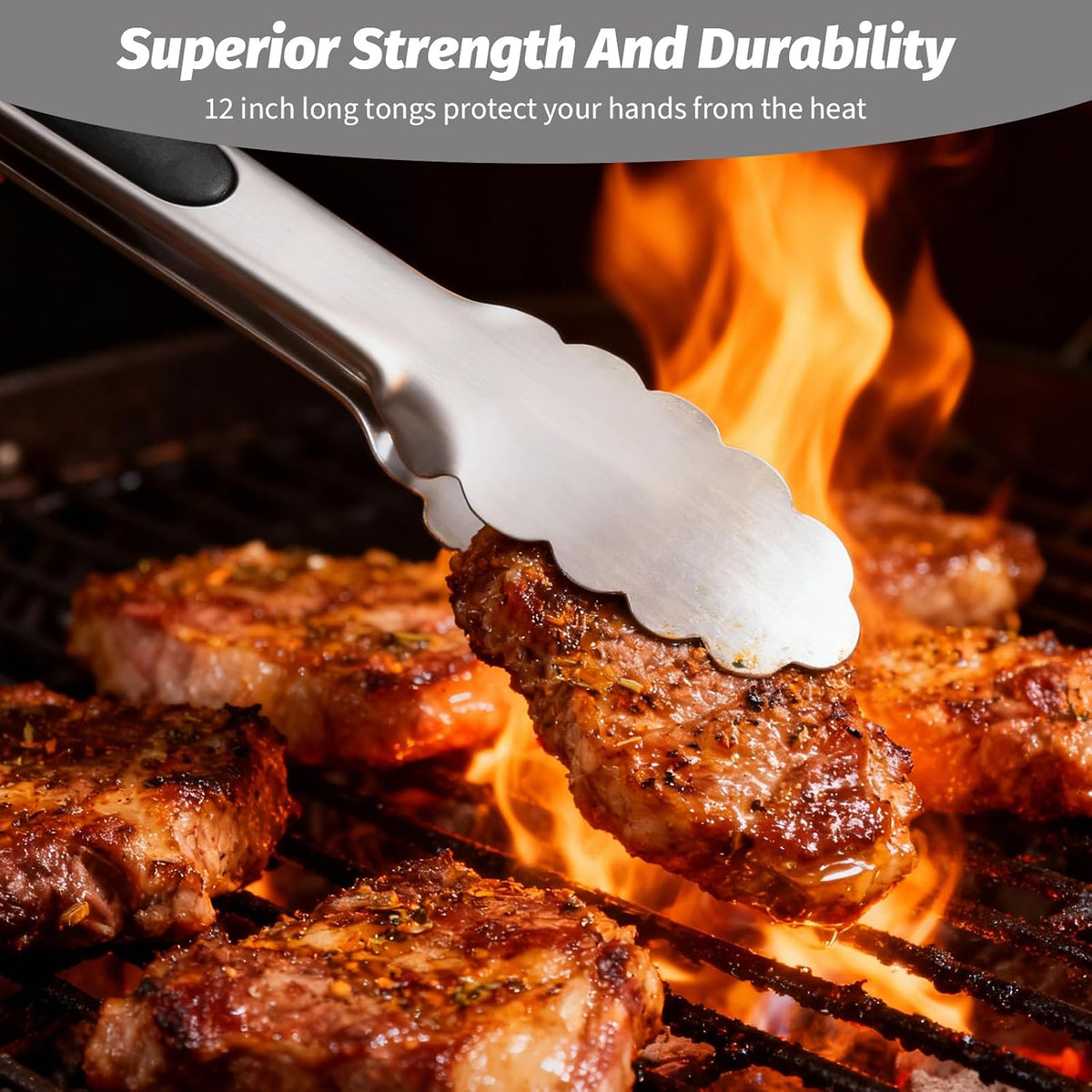 12 Pcs Stainless Steel Kitchen Tongs, 7/9/12 Inches Heat Resistant