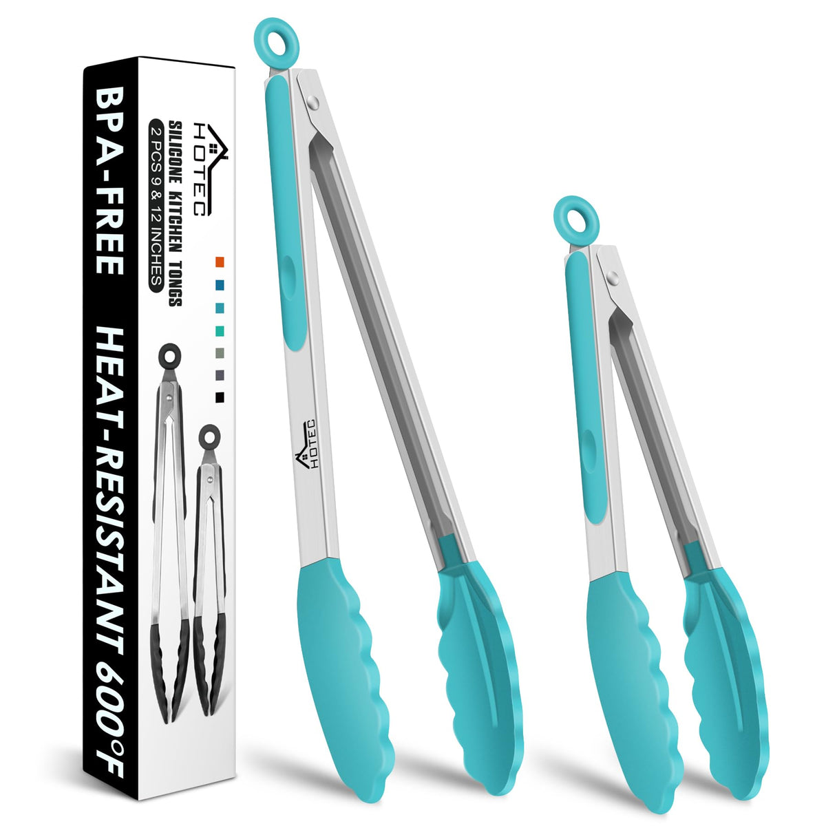 HOTEC Stainless Steel Kitchen Tongs with Silicon Tips, Set of 3-7", 9" &12"