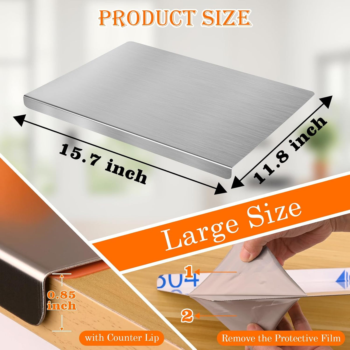 HUAKENER Large Stainless Steel Cutting Board for Kitchen, with Silicone Mat