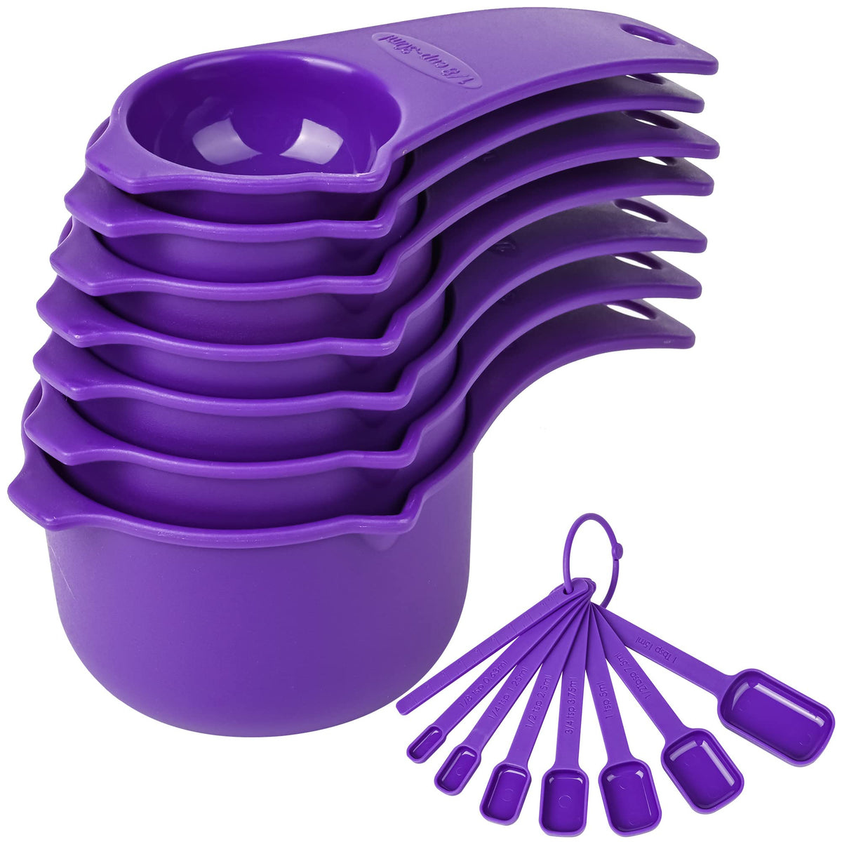 Measuring Cups and Spoons Set, Plastic Measuring Cup Set 15, Mixing Color Dry Measure Cups Spoons, 7 Measuring Cups & 7 Spoons, Kitchen Measure Cup Spoons for Cooking & Baking