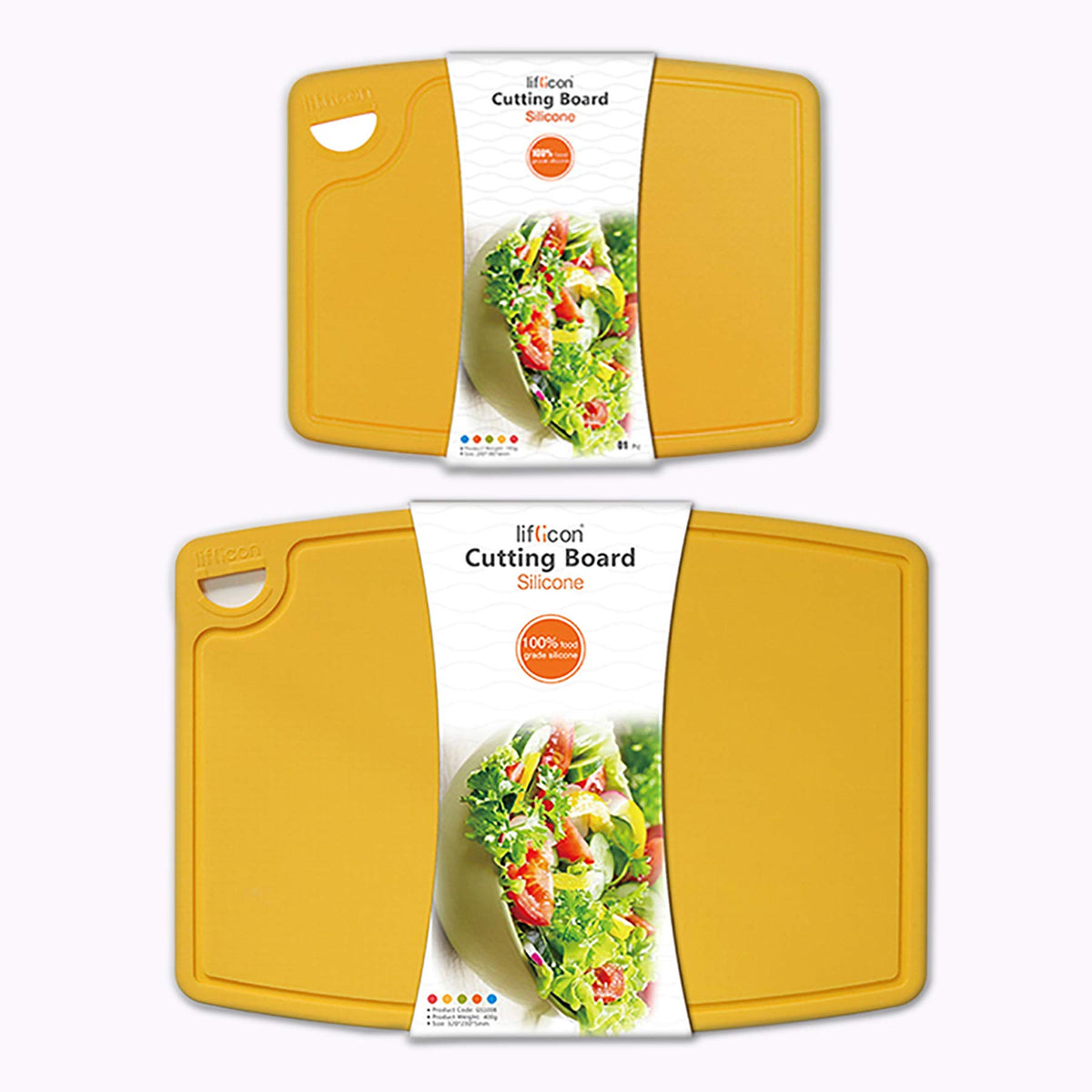 Liflicon Thick Silicone Cutting Board 12.6'' x 9.1'' Juice Grooves Easy Grip Handle Dishwasher Safe-Red