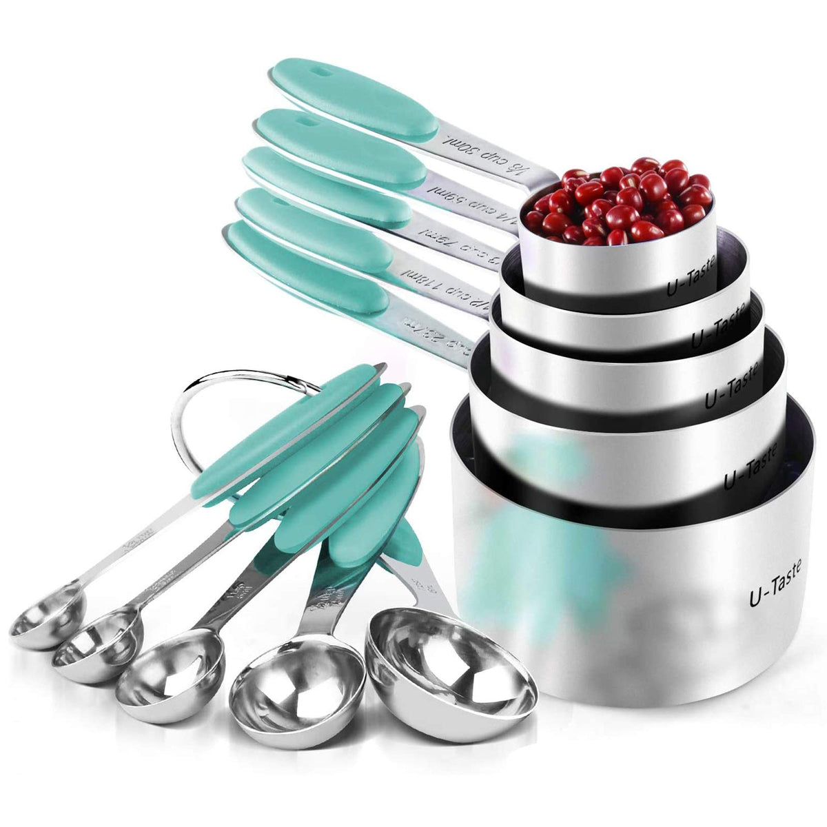 U-Taste Measuring Cups Spoons Set, 18/8 Stainless Steel, 10Pc/Midnight Blue