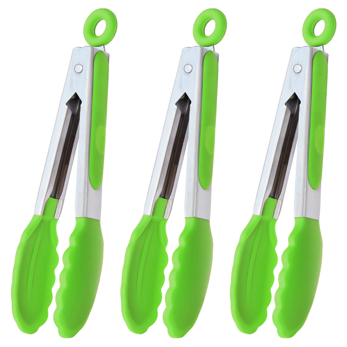 HINMAY Mini Tongs with Silicone Tips 7-Inch Kitchen Tongs, Set of 3 (Black)