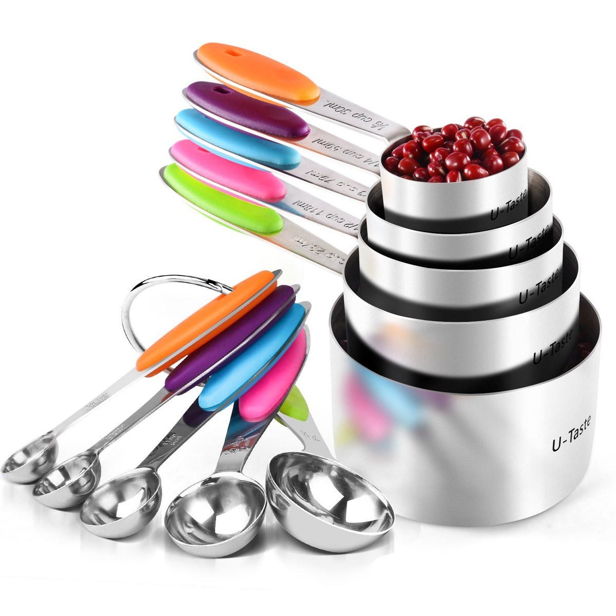 U-Taste Measuring Cups Spoons Set, 18/8 Stainless Steel, 10Pc/Midnight Blue
