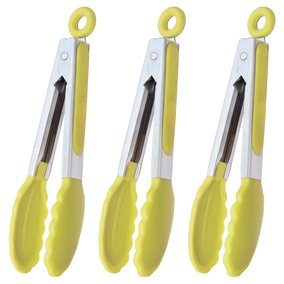 HINMAY Mini Tongs with Silicone Tips 7-Inch Kitchen Tongs, Set of 3 (Black)
