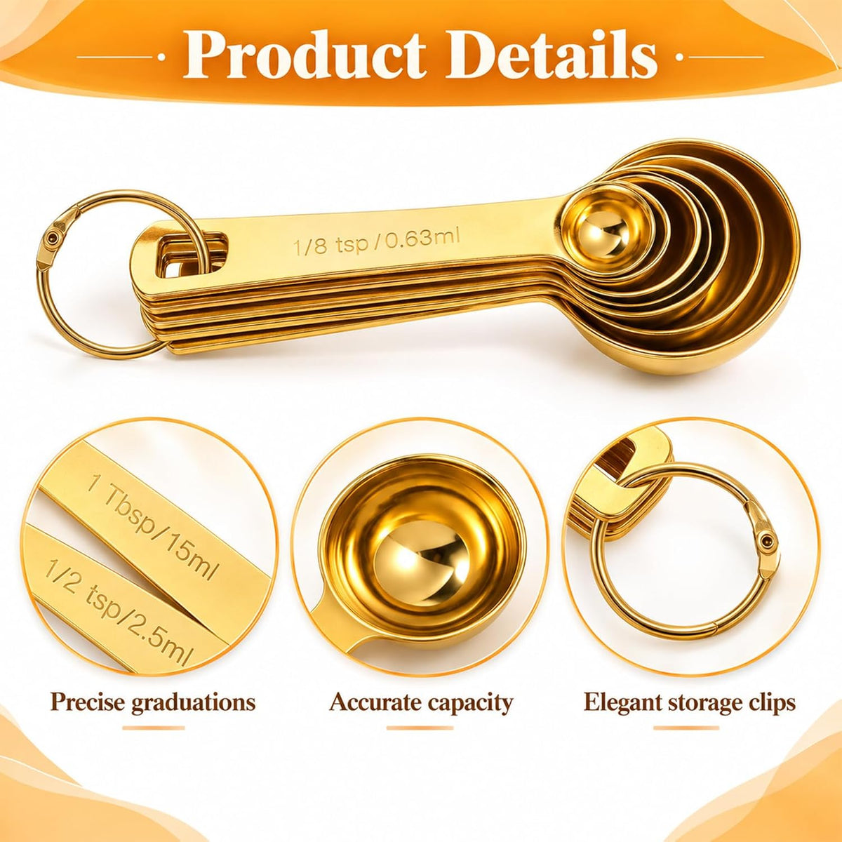 6 Piece Measuring Spoons Set, Stainless Steel Measuring Spoons