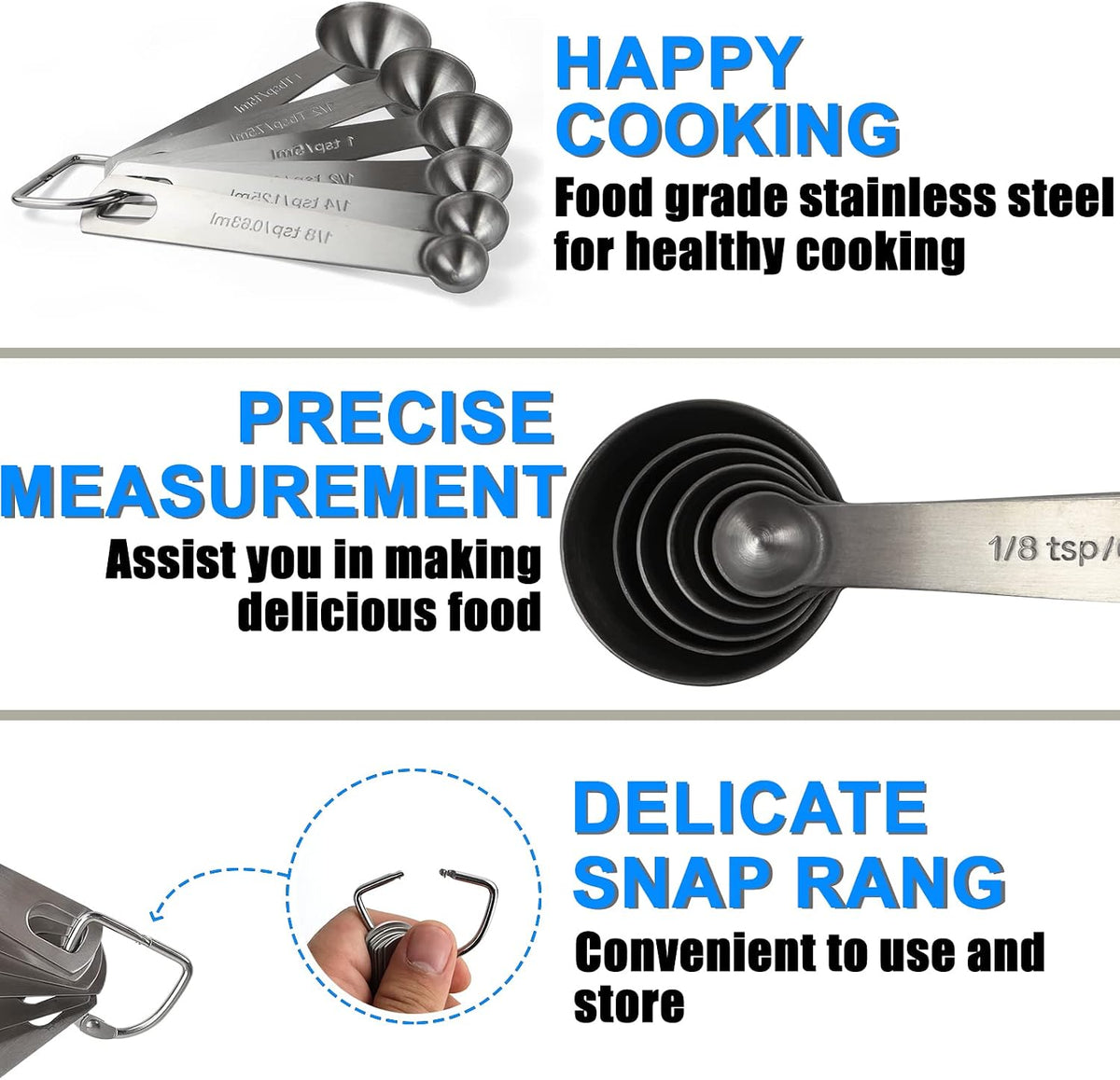Measuring Spoons, 6-Piece Heavy Duty Stainless Steel Measuring Spoons Set