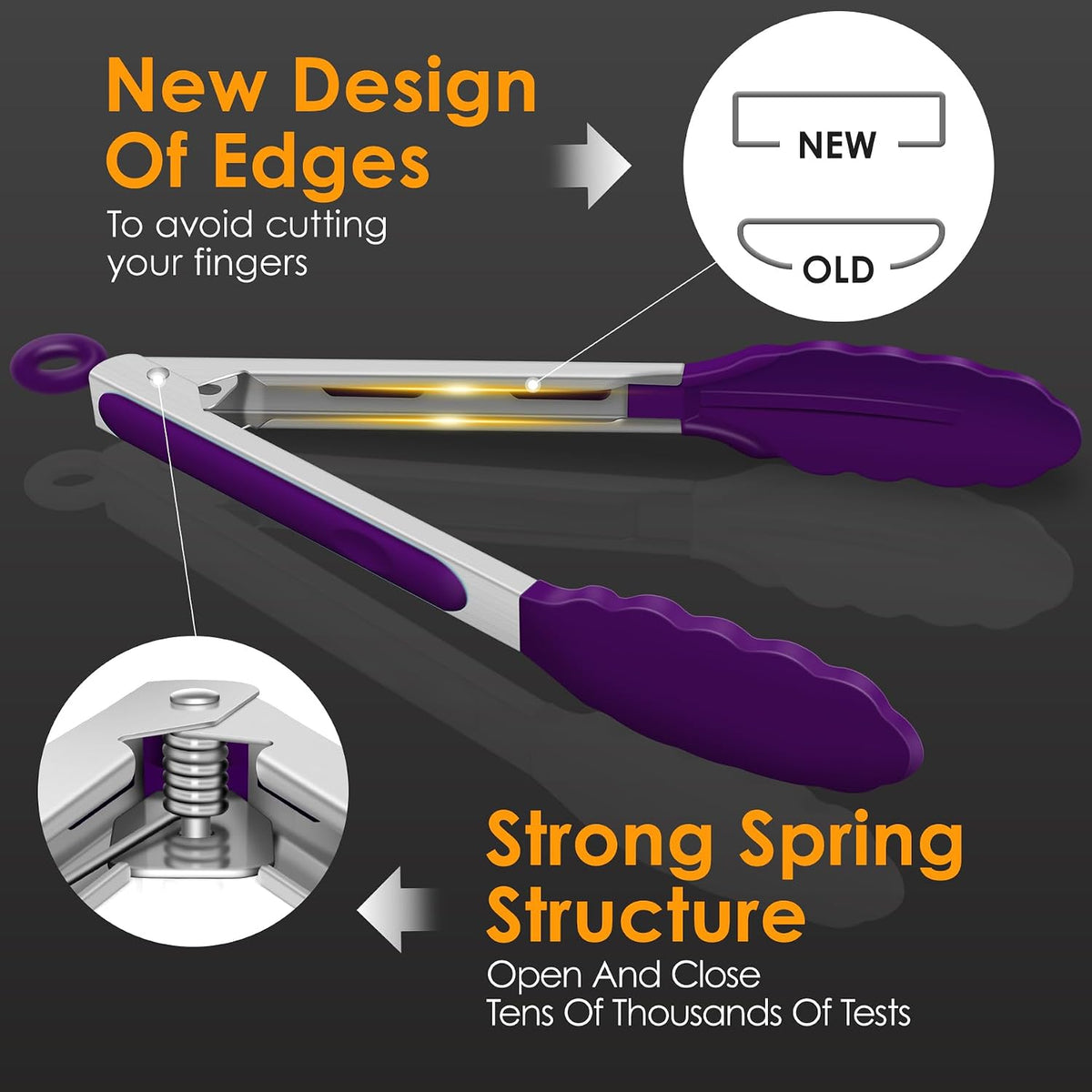 HOTEC Stainless Steel Kitchen Tongs with Silicone Tips, Set of 3-7",9" &12"