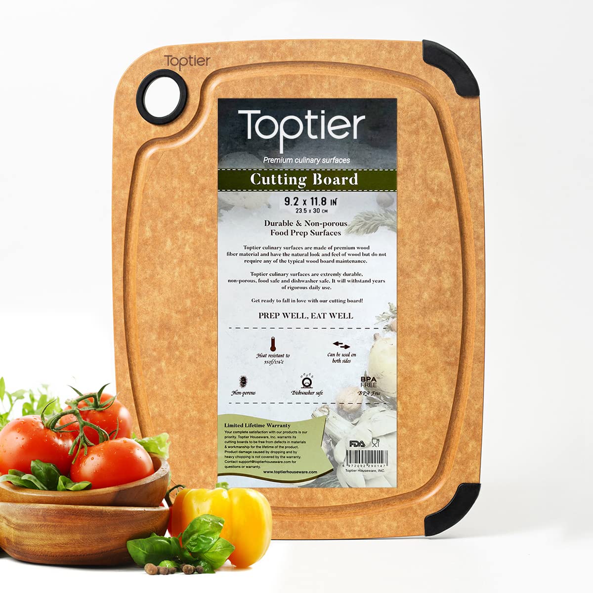 Toptier Wood Fiber Cutting Board for Kitchen - Non-Slip, Reversible, Eco-Friendly, Small 11.5 x 9.25-inch Chopping Board, Natural Slate