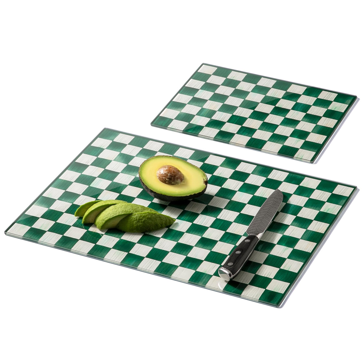 Glass Cutting Board Set, Checkered Cutting Boards for Kitchen 2PCS