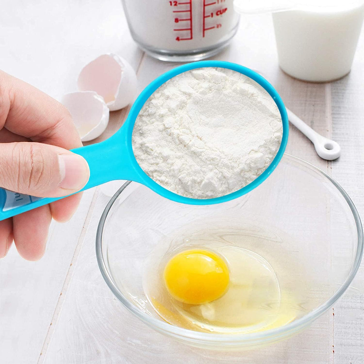 12 Piece Measuring Cups and Spoons Set, Colored Kitchen Measure Tools, Durable Nesting Cups and Spoons for Dry and Liquid, Dishwasher Safe