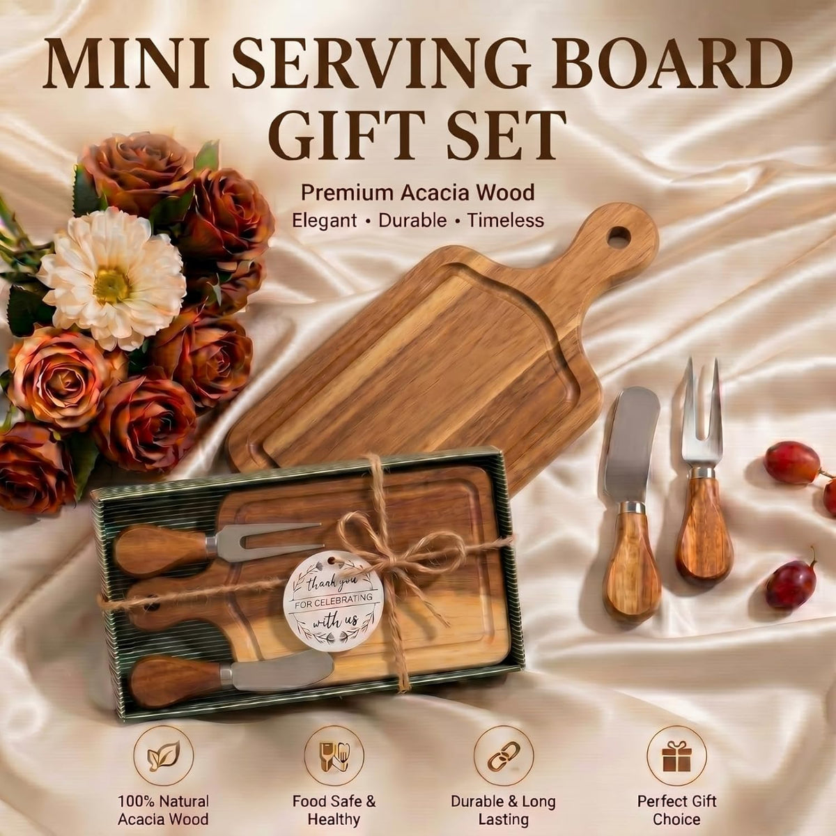 Ziliny 1 Sets Baby Shower Prizes Mini Charcuterie Board, Acacia Wood