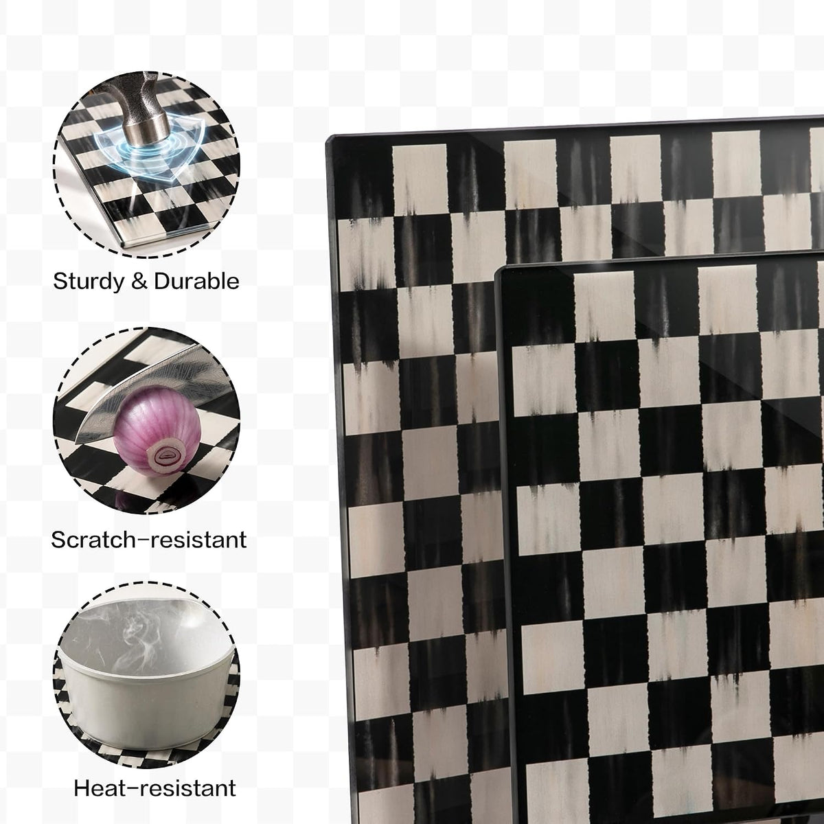 Glass Cutting Board Set, Checkered Cutting Boards for Kitchen 2PCS