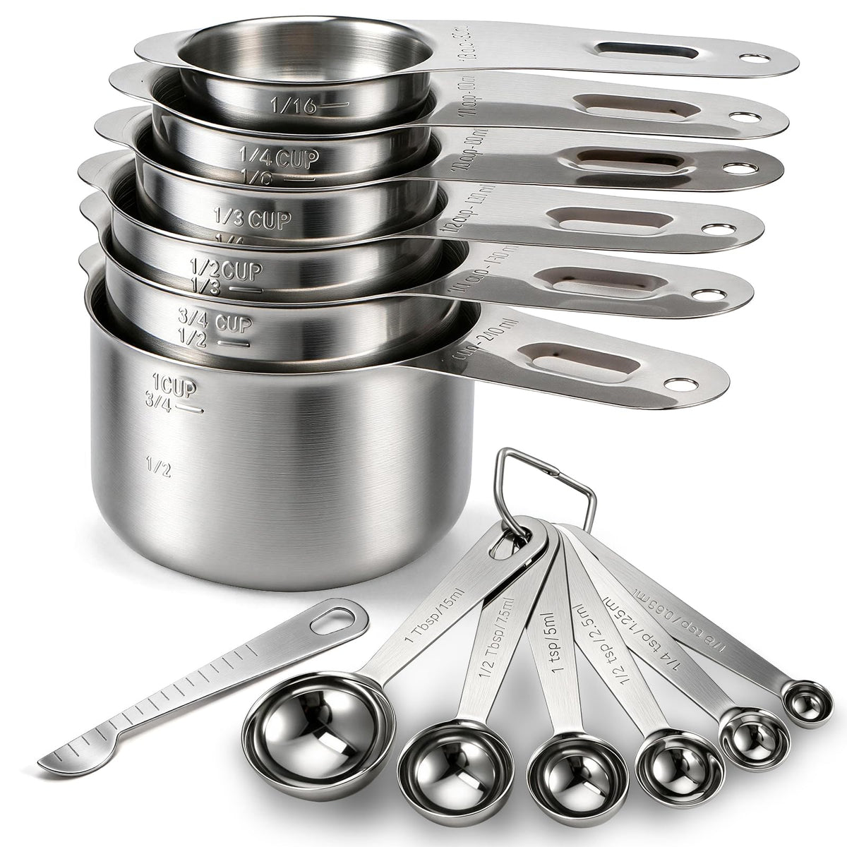 Bopei Measuring Spoons Set, 7-Piece 18/8 Stainless Steel with Leveler