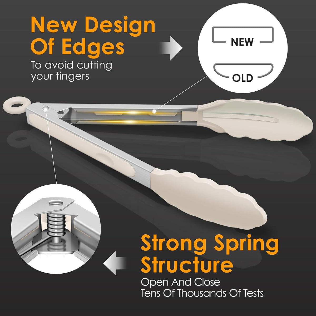 HOTEC Stainless Steel Kitchen Tongs with Silicone Tips, Set of 3-7",9" &12"