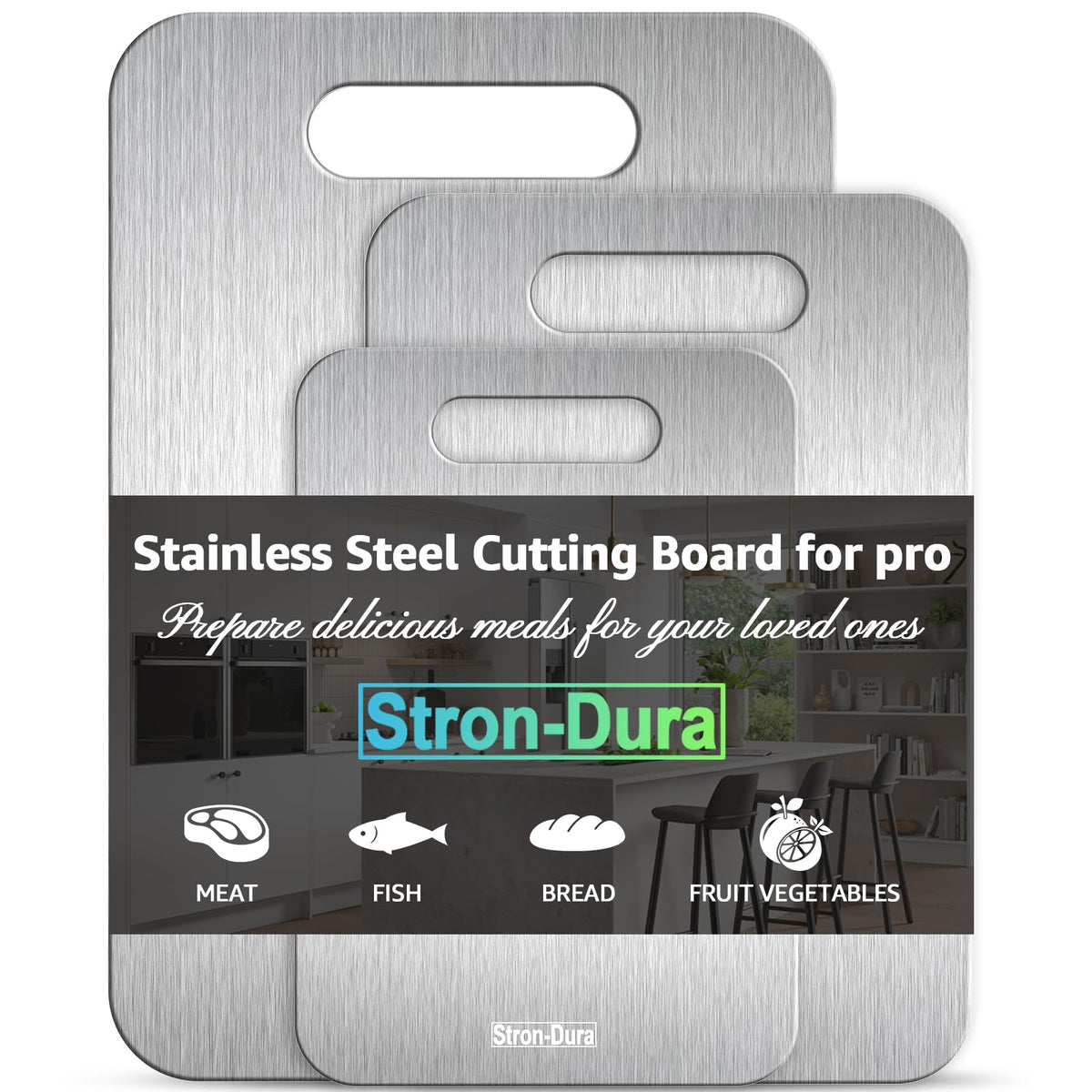 Stron-Dura Small Stainless Steel Cutting Board for Kitchen, 11.5" x 8" Food Safe Metal Chopping Board, Dishwasher Safe, Double Sided Odorless, Cutting Board for Meat Veggies Camping
