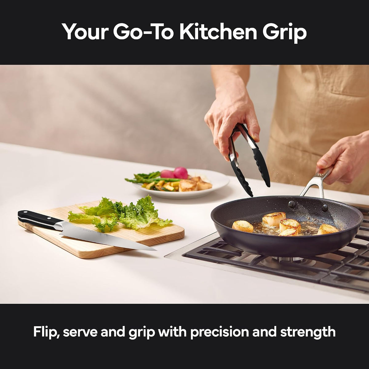 Misen Kitchen Tongs - Dishwasher Safe, Heavy Duty - Precision Silicone-Tipped Grilling Tool - Heat Resistant, Nonstick Safe - Perfect for Serving and Air Frying- 13 Inch | Black