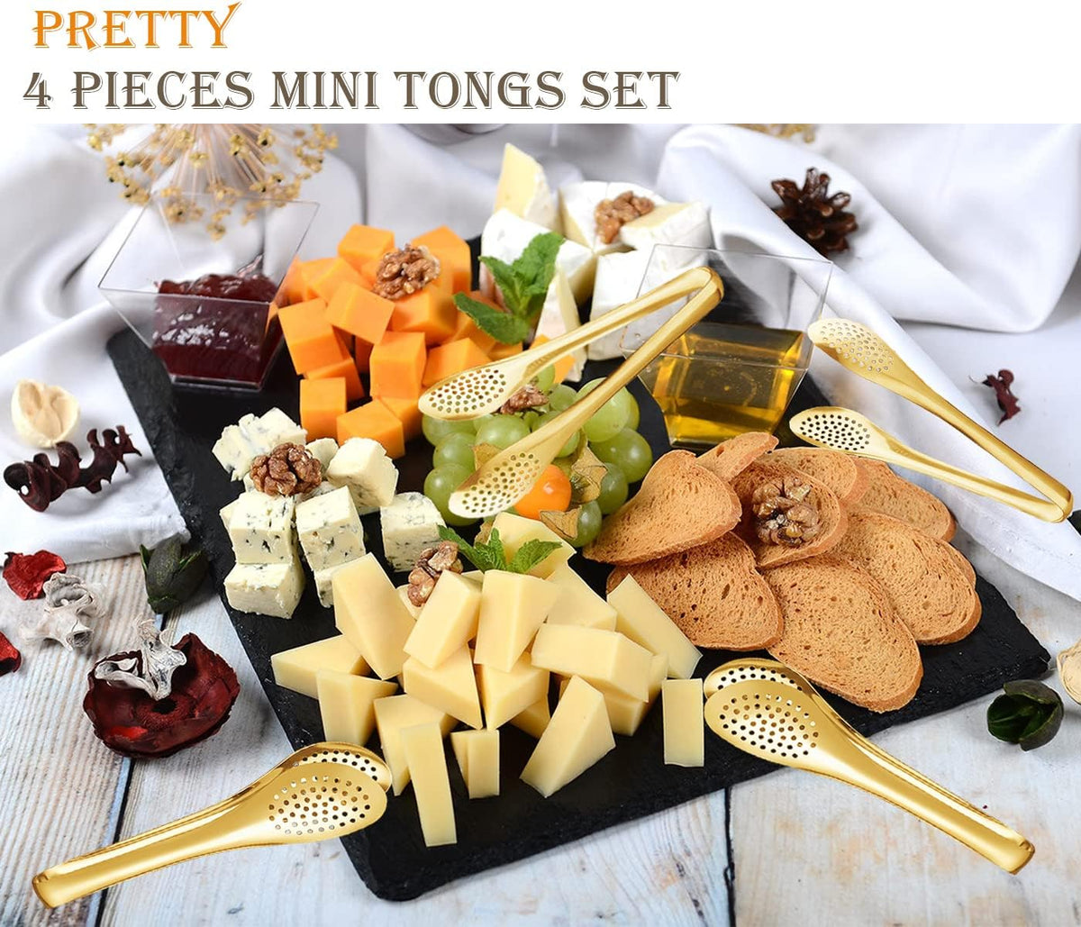 Mini Serving Tongs Gold Tongs 5 Inch Stainless Steel Serving Utensils Small Tongs for Appetizers Sugar Tongs Ice Tongs Tea Party Set of 4 (5 Inch Gold)