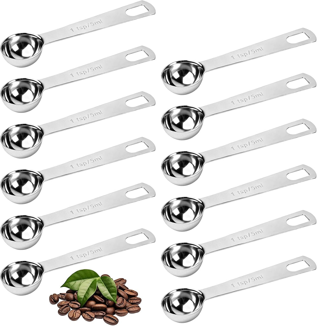 Supkirr 12 Pcs Teaspoon Measuring Spoons, 5ml (5 cc | 1/6 oz) Stainless Steel Tablespoon Measuring Spoon, Metal Teaspoon Scoop for Kitchen Cooking, Baking and Spices Measurement