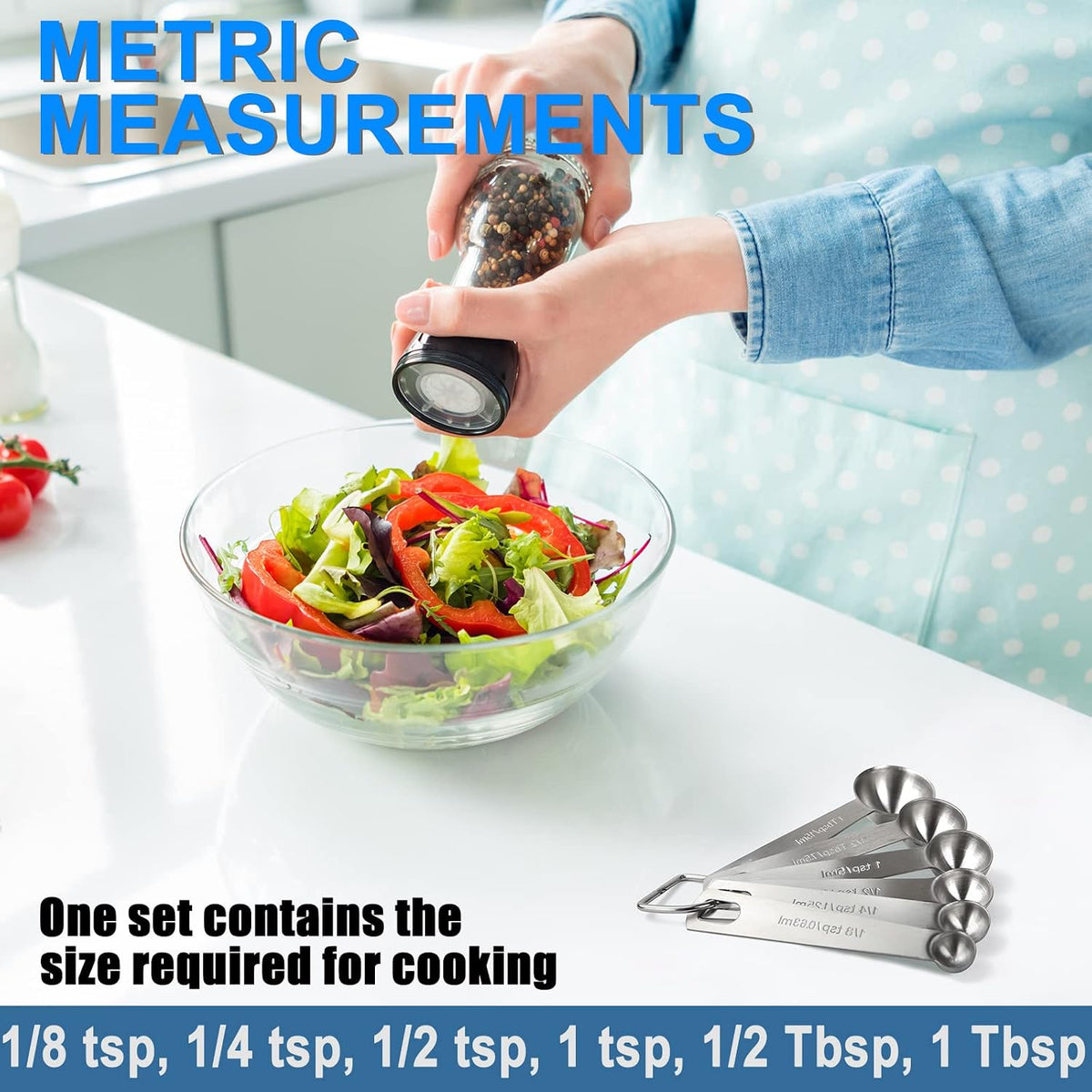 Measuring Spoons, 6-Piece Heavy Duty Stainless Steel Measuring Spoons Set