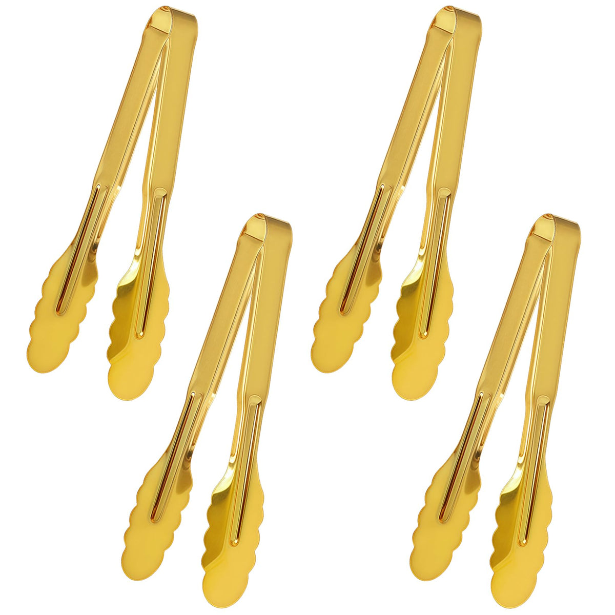 6 Pack Stainless Steel Serving Tongs, 9 Inch Gold Salad Tongs Serving Utensils Buffet Tongs Gold Plated Heavy Duty Reusable Metal Kitchen Clips for Salad, Snack, Barbecue, Catering, Wedding, Party