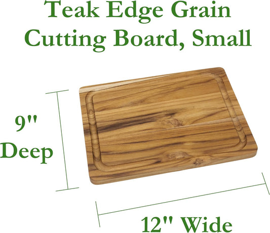 Lipper International 7215 Teak Wood Edge Grain Kitchen Cutting and Serving Board, Small, 12" x 9" x 5/8"