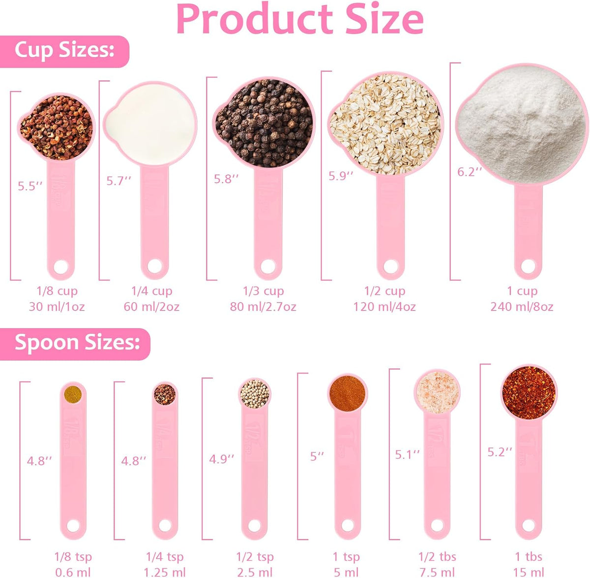 Accmor Measuring Cups & Spoons Set, Measuring Cup Set, Plastic Stackable Cups and Spoons, 11 Pcs Different Capacities Tablespoons Kitchen Gadgets Nesting Measure Sets for Dry Liquid Ingredients (Pink)