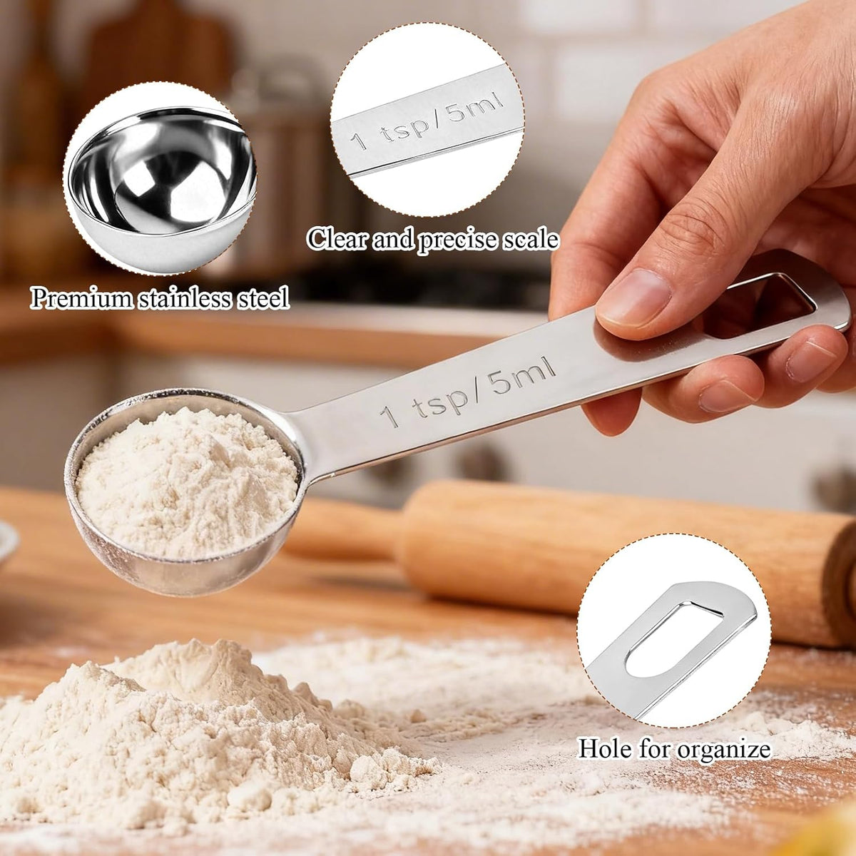 Supkirr 12 Pcs Teaspoon Measuring Spoons, 5ml (5 cc | 1/6 oz) Stainless Steel Tablespoon Measuring Spoon, Metal Teaspoon Scoop for Kitchen Cooking, Baking and Spices Measurement