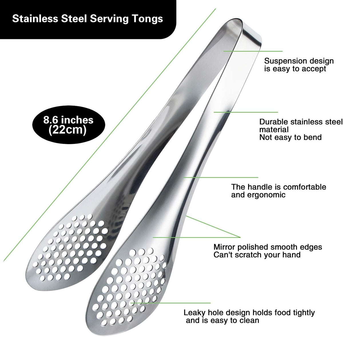 MSY BIGSUNNY 9 inch Buffet Tongs, Set of 2 Stainless Steel Food Serving Tongs