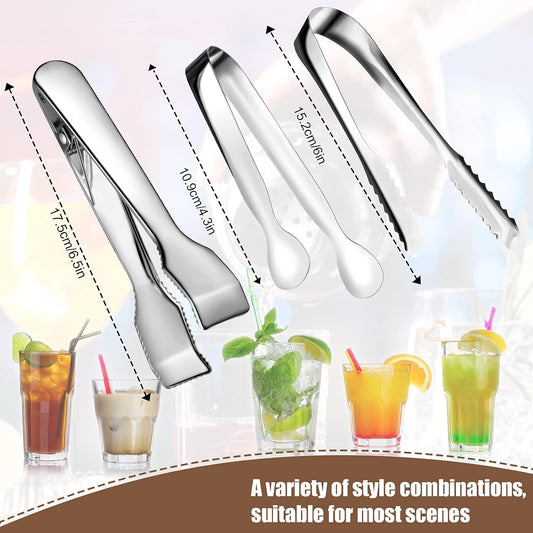 Sieral 4 Pcs Ice Tongs and Scoop for Ice Bucket Kit Silver Stainless