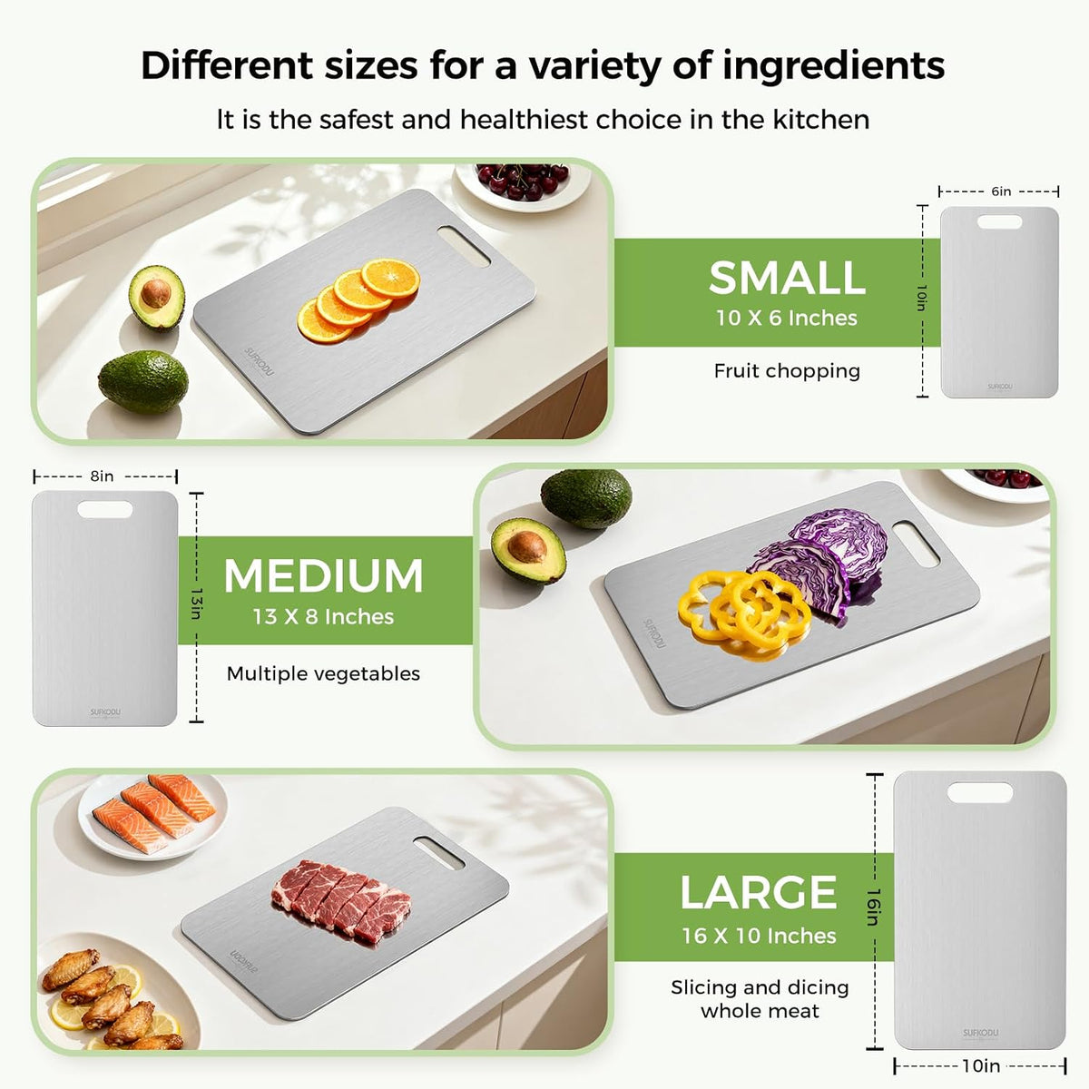 Titanium Cutting Board Set of 3, 100% Double-Sided Titanium Cutting Boards for Kitchen, Dishwasher Safe Non-Toxic Chopping Boards for Meat, Vegetables, Fruits, Raw and Cooked Food Prep (M+L+XL)