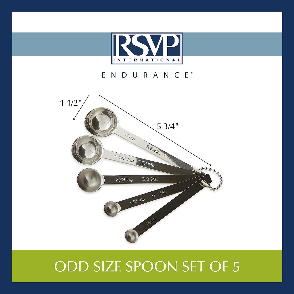 RSVP International Endurance Kitchen Collection Measuring Tools, Dishwasher Safe, Odd Sizes, 5 Piece, Stainless Steel