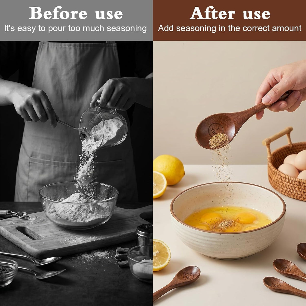 Nogeqi 4PCS Wooden Measuring Spoons Set, Natural Acacia Wooden Table Spoons Measuring Spoon Tablespoon Scoop Teaspoon Scoop for Measure Dry Ingredients, Includes 1/4, 1/2, 1 Tsp and 1 Tbsp