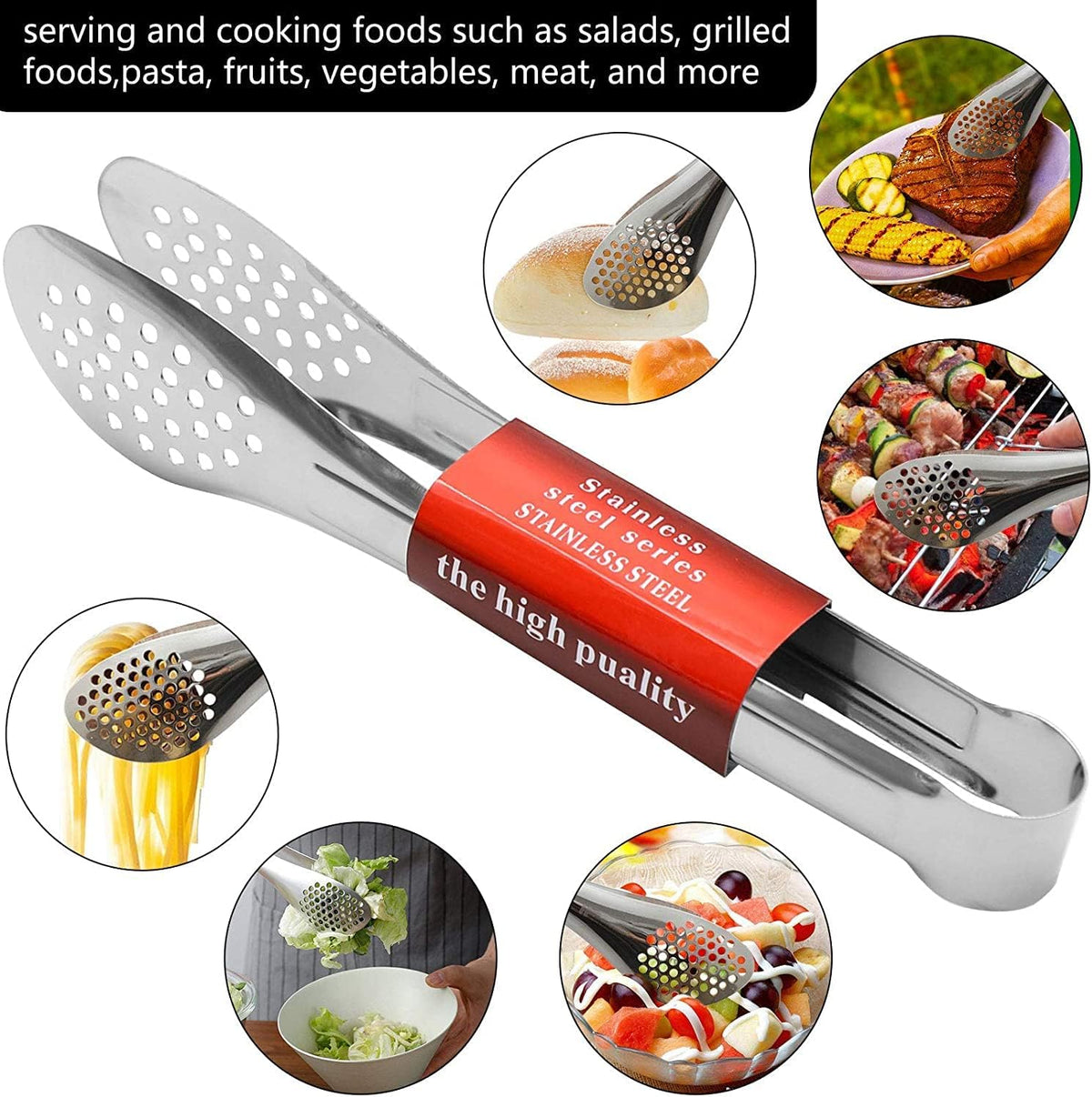 6 Pack Buffet Tongs,Stainless Steel Serving Tongs Serving Utensils 7Inch
