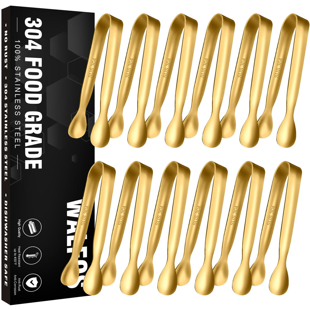 Walfos Kitchen Tongs for Cooking, 600℉ Heat Resistant Stainless Steel Tongs, All Metal Heavy Duty Tongs For Food ,BBQ Grilling - 7 ,9 and 12 Inch ,Set of 3