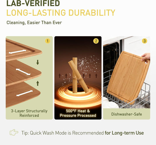 Lightweight Durable Bamboo Cutting Board with Non-Slip Feet, Non Toxic Wooden Cutting Board for Kitchen Heat-Resistant Chopping & Charcuterie Board with Juice Groove Kitchen Essentials for Meat