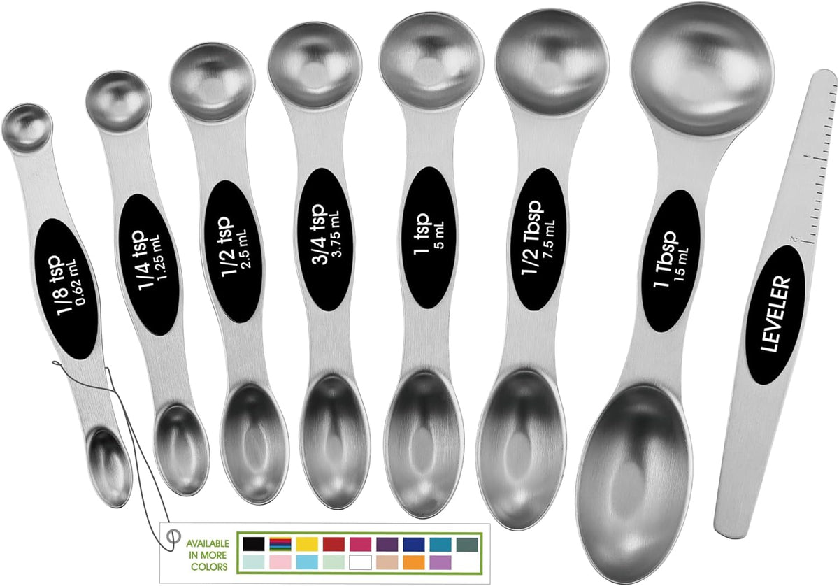 Spring Chef Stainless Steel Magnetic Measuring Spoons Set of 8, Black