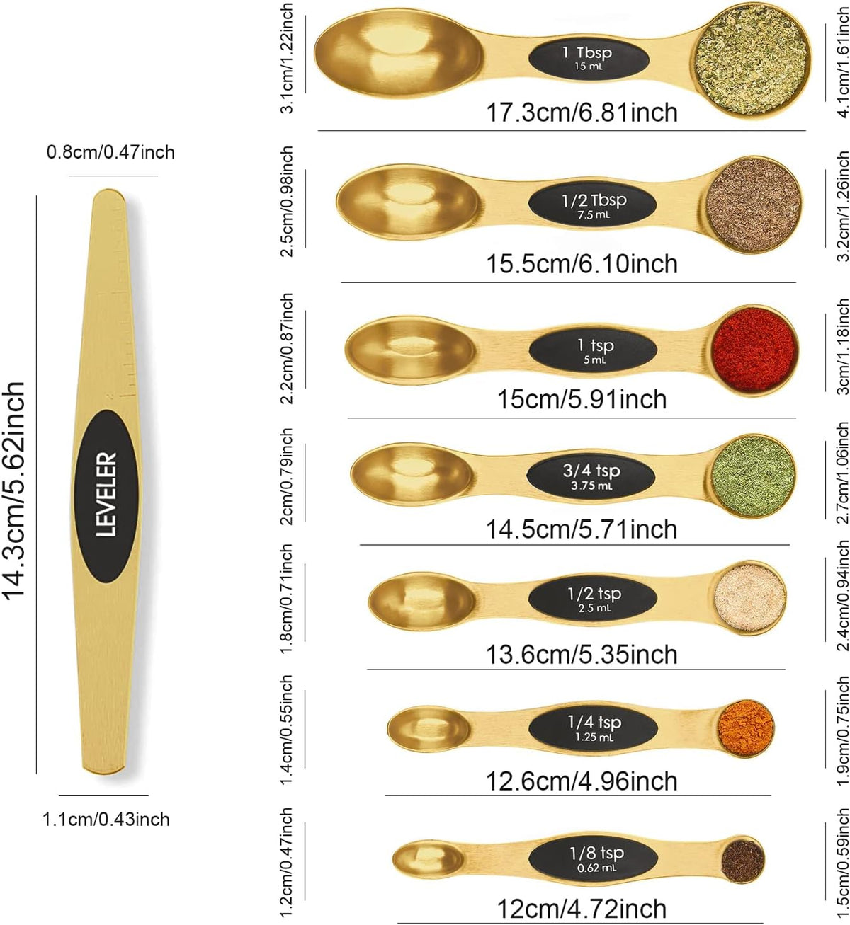 Magnetic Measuring Spoons Set Stainless Steel with Leveler, Stackable Metal Tablespoon Measure Spoon for Baking, Measuring Cups and Spoon Set Kitchen Gadgets Apartment Essentials Fits in Spice Jars