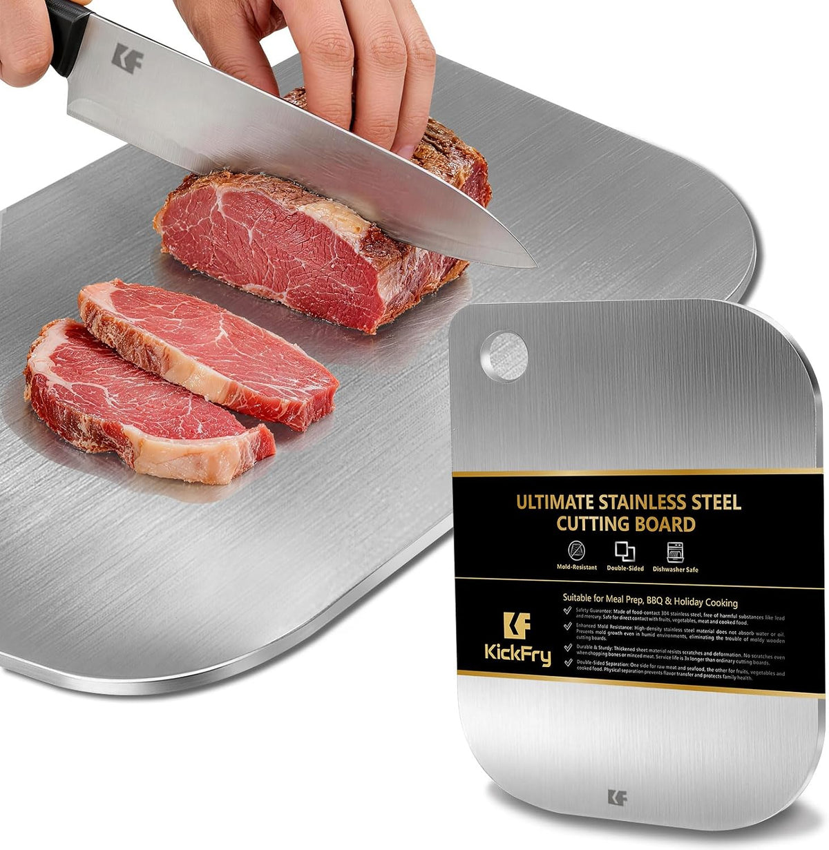 KickFry 13" x 9" Stainless Steel Cutting Boards Chopping Board for Kitchen