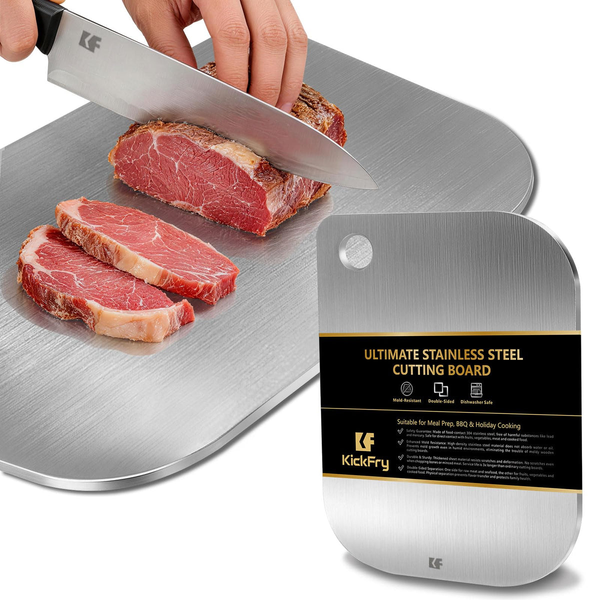 KickFry 13" x 9" Stainless Steel Cutting Boards Chopping Board for Kitchen