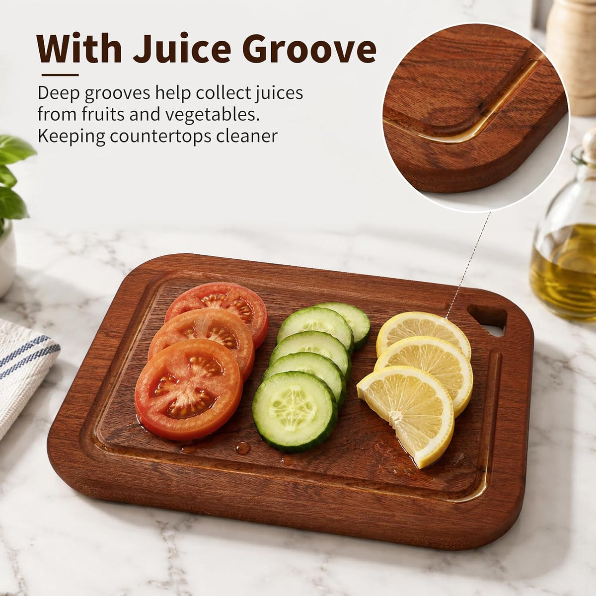 Small Ebony Wood Cutting Boards for Kitchen with Juice Groove