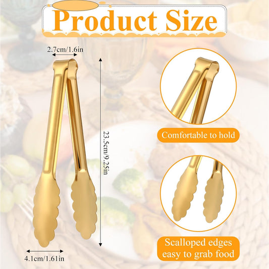 Dimeho 12 Pack Stainless Steel Buffet Tong Gold Serving Tongs 9 Inch Buffet Utensils Heavy Duty Durable Clamps Metal Kitchen Clip for Salad Steak Wedding Party Banquet Gathering