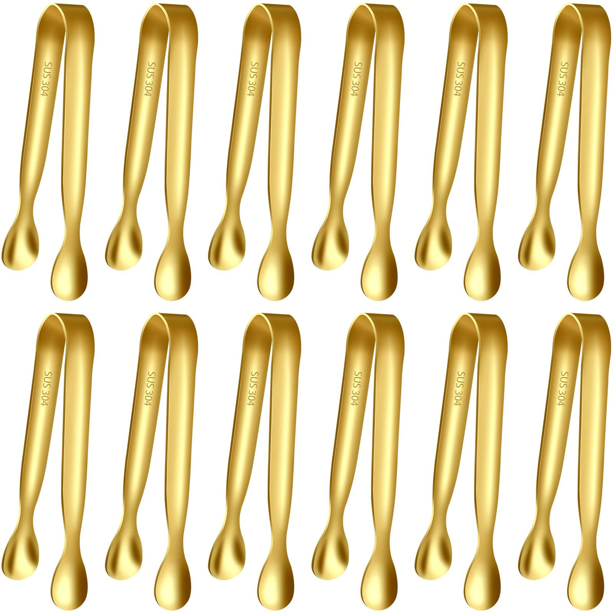 HOTEC 12Pcs Mini Gold Tongs for Serving, 4.3" Small tongs Stainless Steel Sugar Tongs for Coffee Bar, Tea Party, Appetizers, Desserts, Buffet and Ice Bucket Food-Grade & Dishwasher Safe