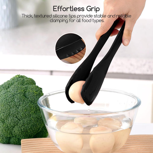 SOLEADER 11 Inch Silicone Tongs for Cooking Heat Resistant, Lightweight Non-Scratch Stainless Steel, Kitchen & BBQ Tools with Silicone Tips for Flipping Fish, Steak, Toast & Bread (2-Pack)